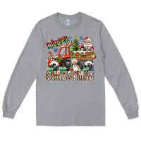 Heather Grey Merry Christmas  tractor Long Sleeve Tee - CowhideDigitalArt