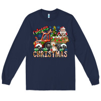 Navy Merry Christmas  tractor Long Sleeve Tee - CowhideDigitalArt