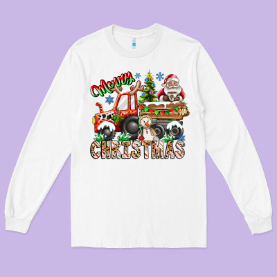 Merry Christmas  Tractor Long Sleeve Tee Designed By Cowhidedigitalart