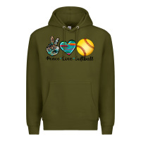 Army Green peace love softball Premium Hoodie - Artiststas
