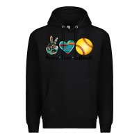 Black peace love softball Premium Hoodie - Artiststas