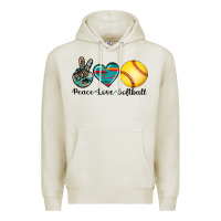 Oatmeal Heather peace love softball Premium Hoodie - Artiststas