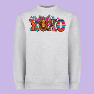 Xoxo Valentine's Day Highland Cow Heavyweight Sweatshirt Designed By Jasminsmagicworld