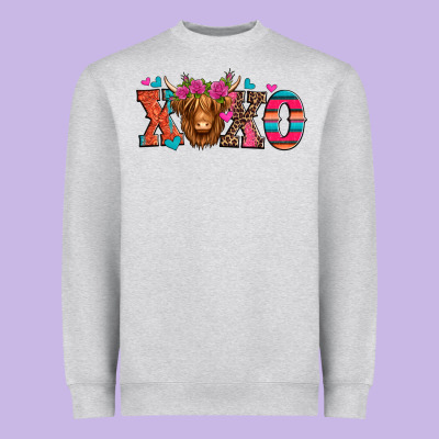Xoxo Valentine's Day Highland Cow Heavyweight Sweatshirt Designed By Jasminsmagicworld