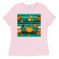 Bubblegum Pink autumn seamless pattern Ladies Tee - BundleAndBundleShop