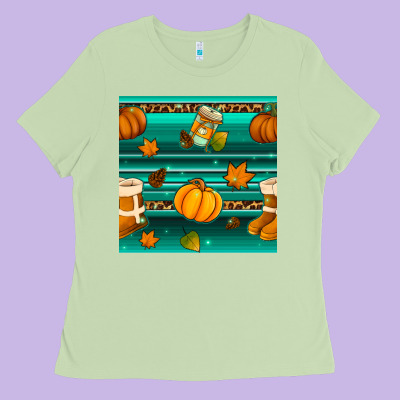 Autumn Seamless Pattern Ladies Tee Designed By Bundleandbundleshop