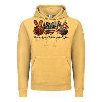 Vintage Mustard Peace Love White Tailed Deer Vintage Hoodie - LillyAllenDesigns