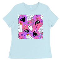 Cute Ghost Halloween Seamless Pattern Ladies Tee | Teevron