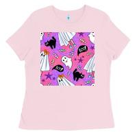 Bubblegum Pink cute ghost halloween seamless pattern Ladies Tee - BundleAndBundleShop