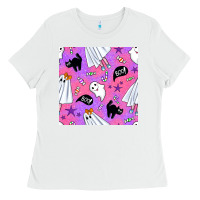 White cute ghost halloween seamless pattern Ladies Tee - BundleAndBundleShop
