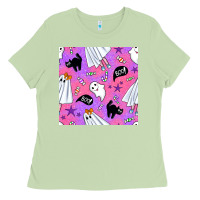 Matcha cute ghost halloween seamless pattern Ladies Tee - BundleAndBundleShop