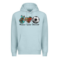 Blue Mist peace love soccer Premium Hoodie - Artiststas