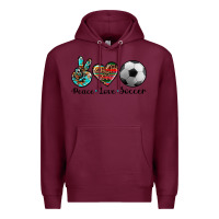 Burgundy peace love soccer Premium Hoodie - Artiststas