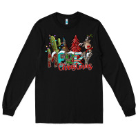 Black Merry Christmas Long Sleeve Tee - CowhideDigitalArt