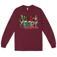 Burgundy Merry Christmas Long Sleeve Tee - CowhideDigitalArt