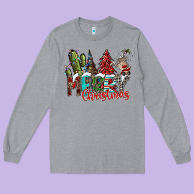 Merry Christmas Long Sleeve Tee Designed By Cowhidedigitalart