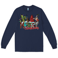 Navy Merry Christmas Long Sleeve Tee - CowhideDigitalArt