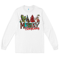 White Merry Christmas Long Sleeve Tee - CowhideDigitalArt