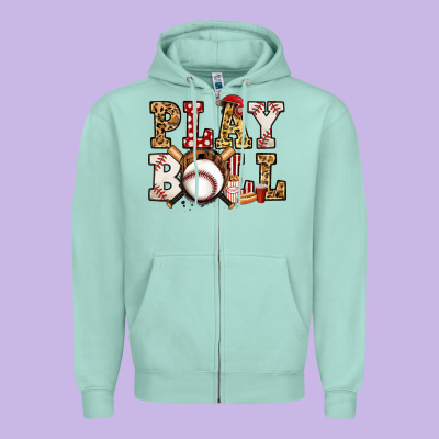 Baseball Play Ball Zipper Hoodie Designed By Jasminsmagicworld