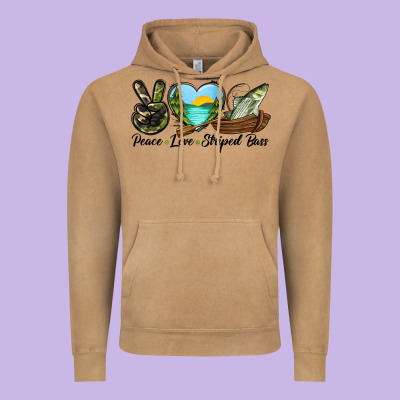 Camouflage Peace Love Striped Bass Vintage Hoodie Designed By Lillyallendesigns