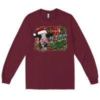 Burgundy merry christmas cow Long Sleeve Tee - CowhideDigitalArt
