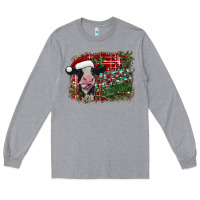 Heather Grey merry christmas cow Long Sleeve Tee - CowhideDigitalArt