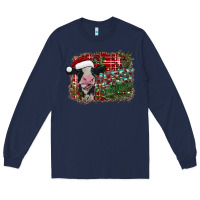Navy merry christmas cow Long Sleeve Tee - CowhideDigitalArt