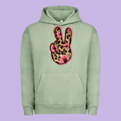Floral Leopard Peace Sign Urban Hoodie Designed By Jasminsmagicworld