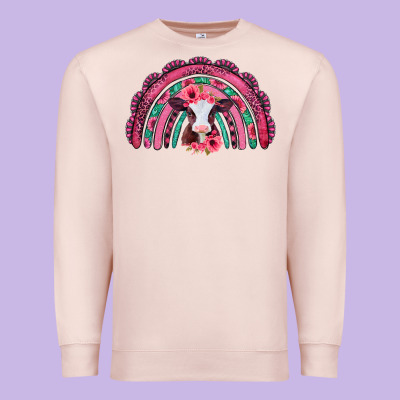 Valentines Day Pink Gemstones Baby Calf Rainbow Premium Sweatshirt Designed By Jasminsmagicworld