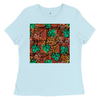 Baby Blue fall leaves seamless pattern Ladies Tee - BundleAndBundleShop