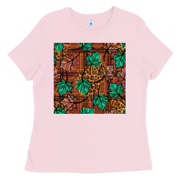 Bubblegum Pink fall leaves seamless pattern Ladies Tee - BundleAndBundleShop