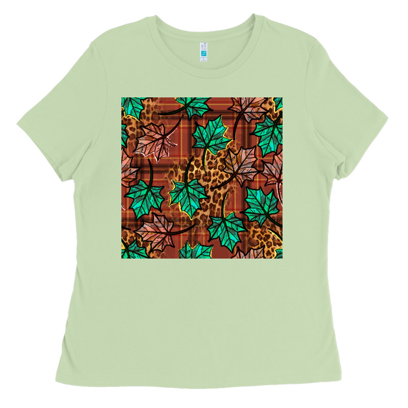Fall Leaves Seamless Pattern Ladies Tee by BundleAndBundleShop | Teevron