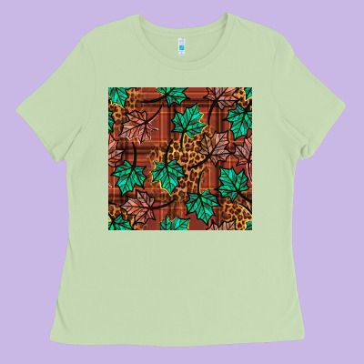 Fall Leaves Seamless Pattern Ladies Tee Designed By Bundleandbundleshop