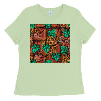 Matcha fall leaves seamless pattern Ladies Tee - BundleAndBundleShop