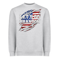 Heather Grey Let's Go Brandon Ripped Cloth with American Flag Heavyweight Sweatshirt - Jasminsmagicworld