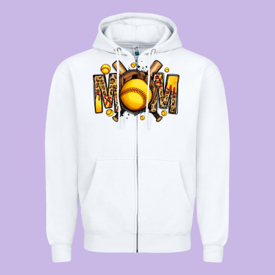 Softball Mom Zipper Hoodie Designed By Jasminsmagicworld