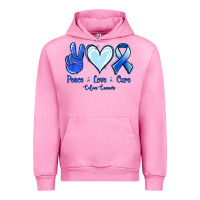 Fuchsia Pink Peace Love Cure Colon Cancer Urban Hoodie - Jasminsmagicworld