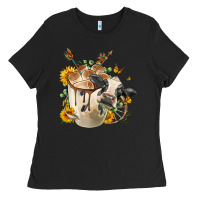 Black Black And White Cow Coffee Ladies Tee - FaDigitalArtStudio