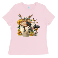 Bubblegum Pink Black And White Cow Coffee Ladies Tee - FaDigitalArtStudio