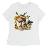 White Black And White Cow Coffee Ladies Tee - FaDigitalArtStudio