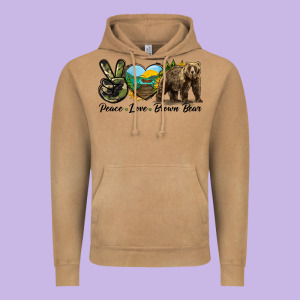 Peace Love Brown Bear Vintage Hoodie Designed By Lillyallendesigns