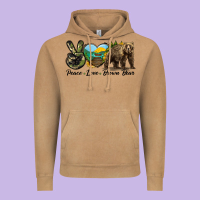 Peace Love Brown Bear Vintage Hoodie Designed By Lillyallendesigns