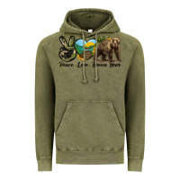 Vintage Olive Peace Love Brown Bear Vintage Hoodie - LillyAllenDesigns