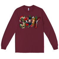 Burgundy joy Christmas cows Long Sleeve Tee - CowhideDigitalArt