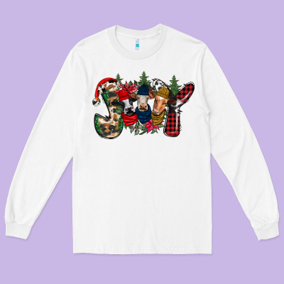 Joy Christmas Cows Long Sleeve Tee Designed By Cowhidedigitalart