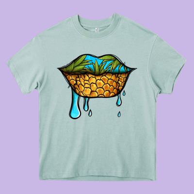 Summer Vibes Pineapple Lips Heavy Core Tee Designed By Jasminsmagicworld