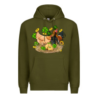 Army Green st patricks day farm chicken rooster chick  shamrock gold Premium Hoodie - Artiststas