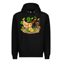 Black st patricks day farm chicken rooster chick  shamrock gold Premium Hoodie - Artiststas