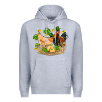Heather Grey st patricks day farm chicken rooster chick  shamrock gold Premium Hoodie - Artiststas