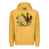 Mustard st patricks day farm chicken rooster chick  shamrock gold Premium Hoodie - Artiststas